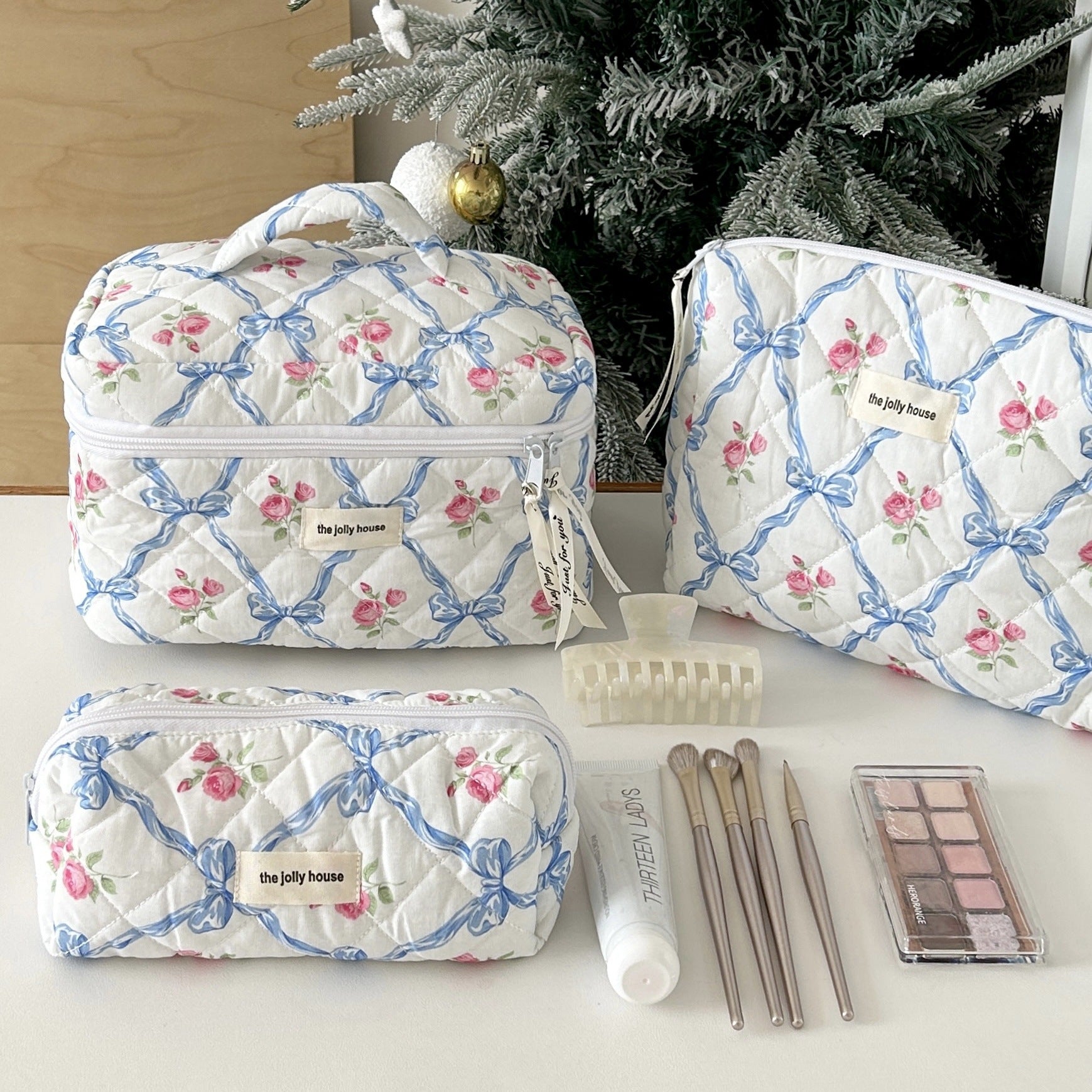 Plaid Bow Beauty Organizer Pouch