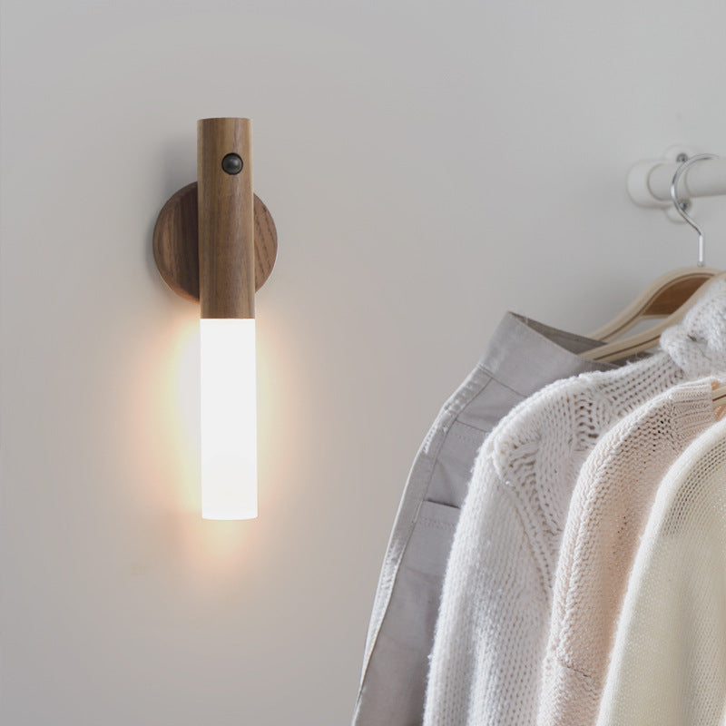 Wireless Motion Sensor LED Night Light – Magnetic USB Rechargeable Wood Lamp