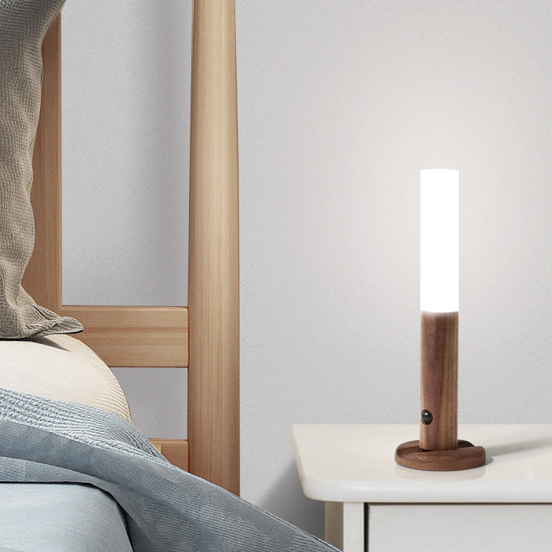 Wireless Motion Sensor LED Night Light – Magnetic USB Rechargeable Wood Lamp