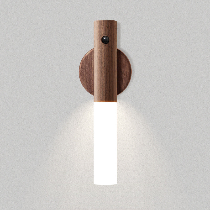 Wireless Motion Sensor LED Night Light – Magnetic USB Rechargeable Wood Lamp