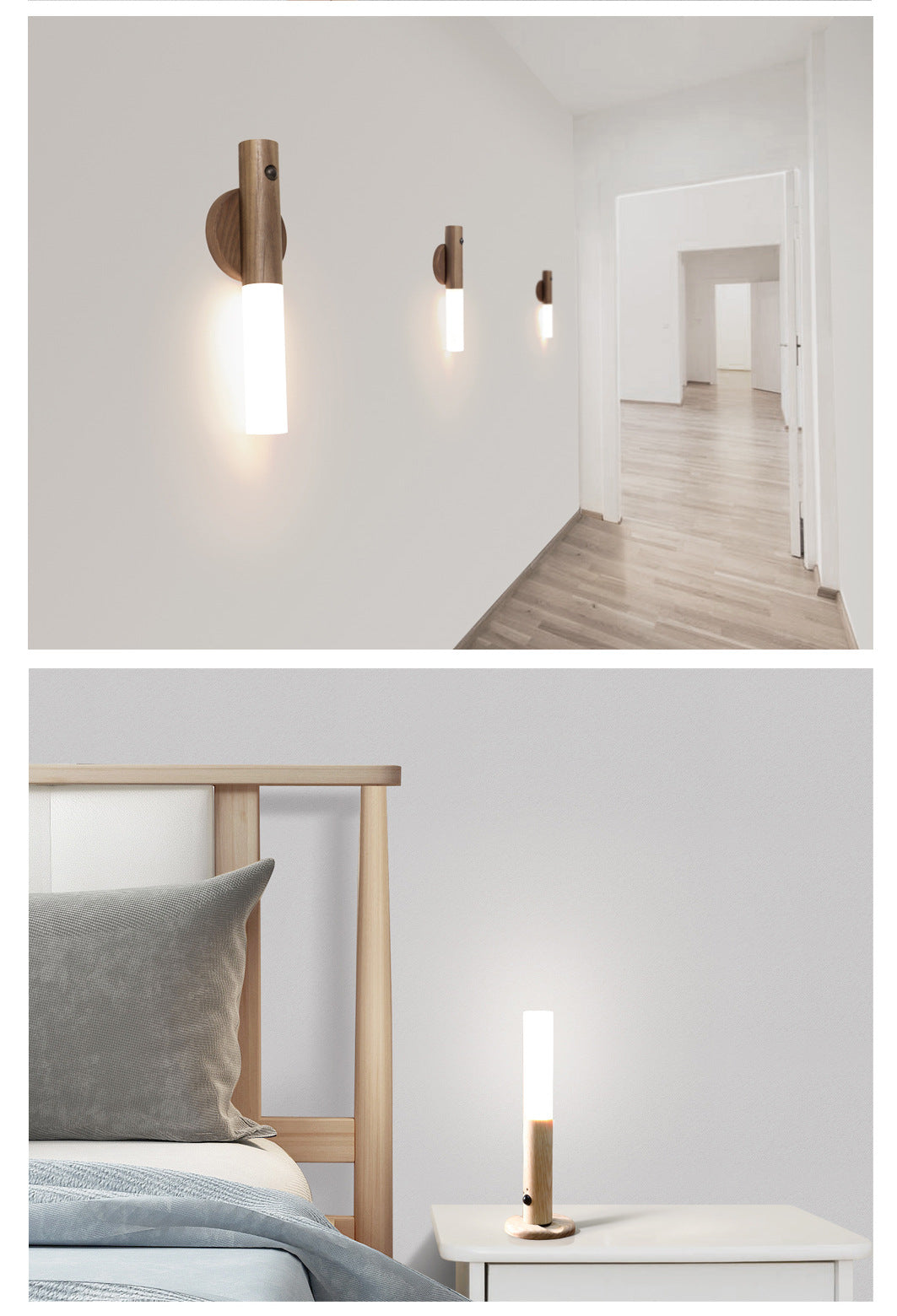 Wireless Motion Sensor LED Night Light – Magnetic USB Rechargeable Wood Lamp
