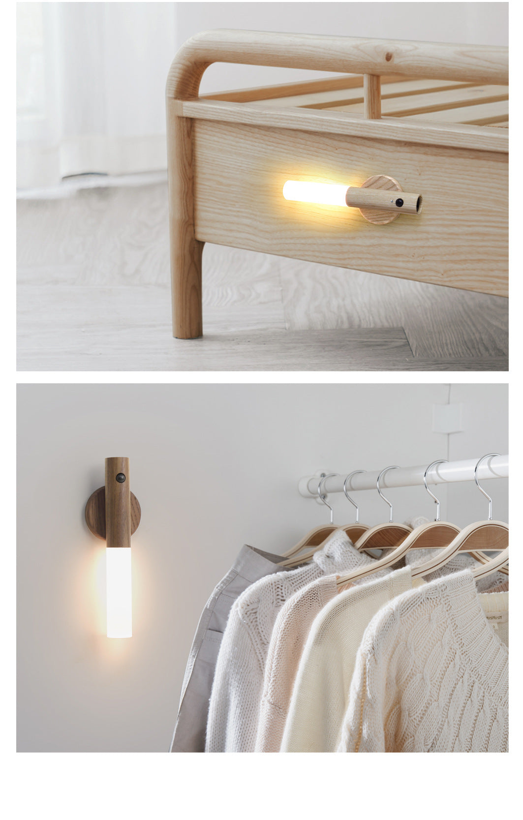 Wireless Motion Sensor LED Night Light – Magnetic USB Rechargeable Wood Lamp