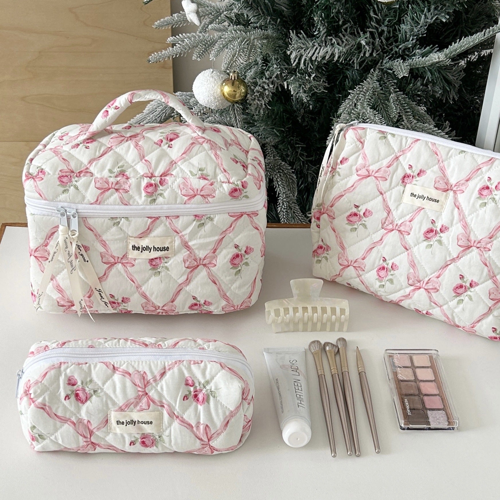 Plaid Bow Beauty Organizer Pouch