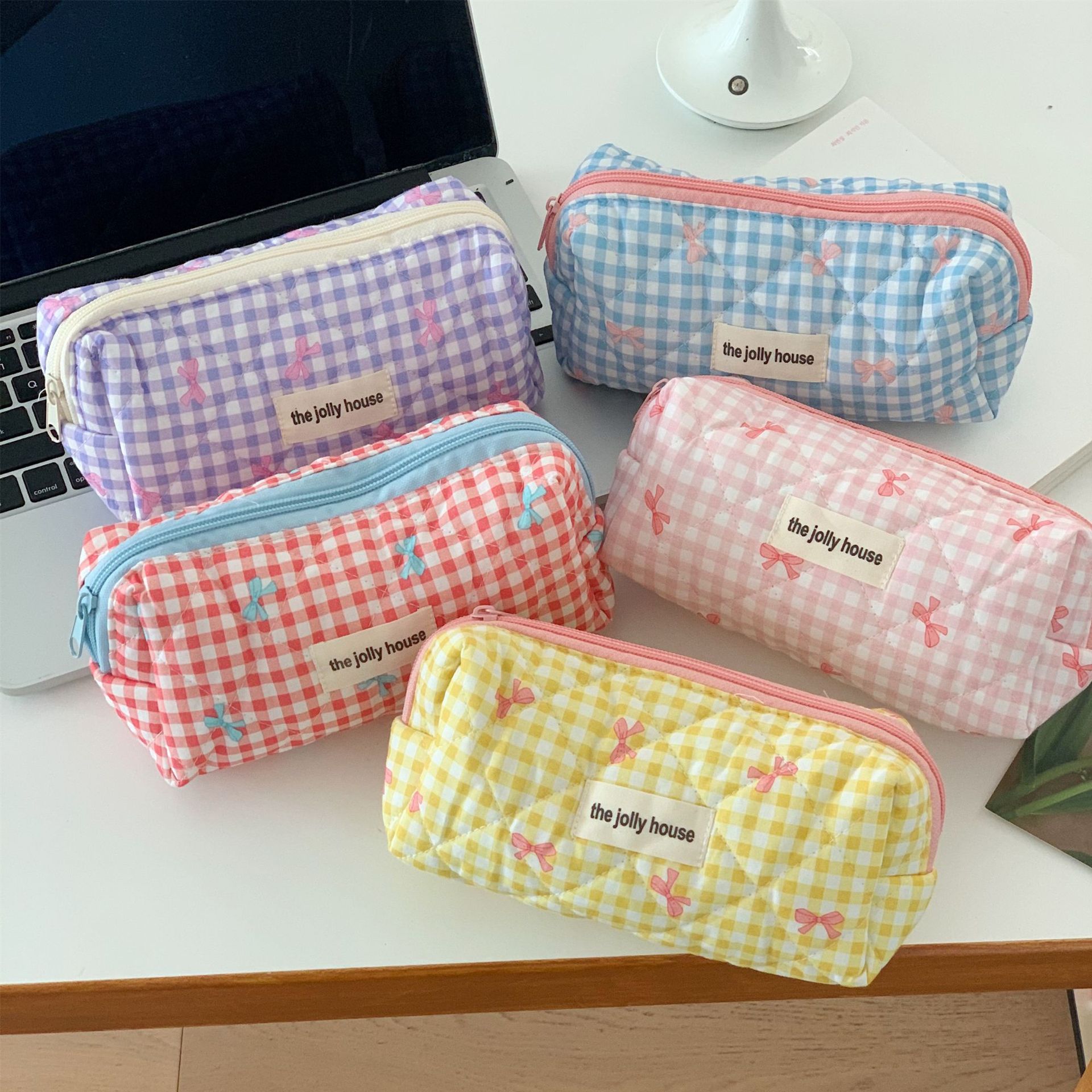 Plaid Bow Beauty Organizer Pouch