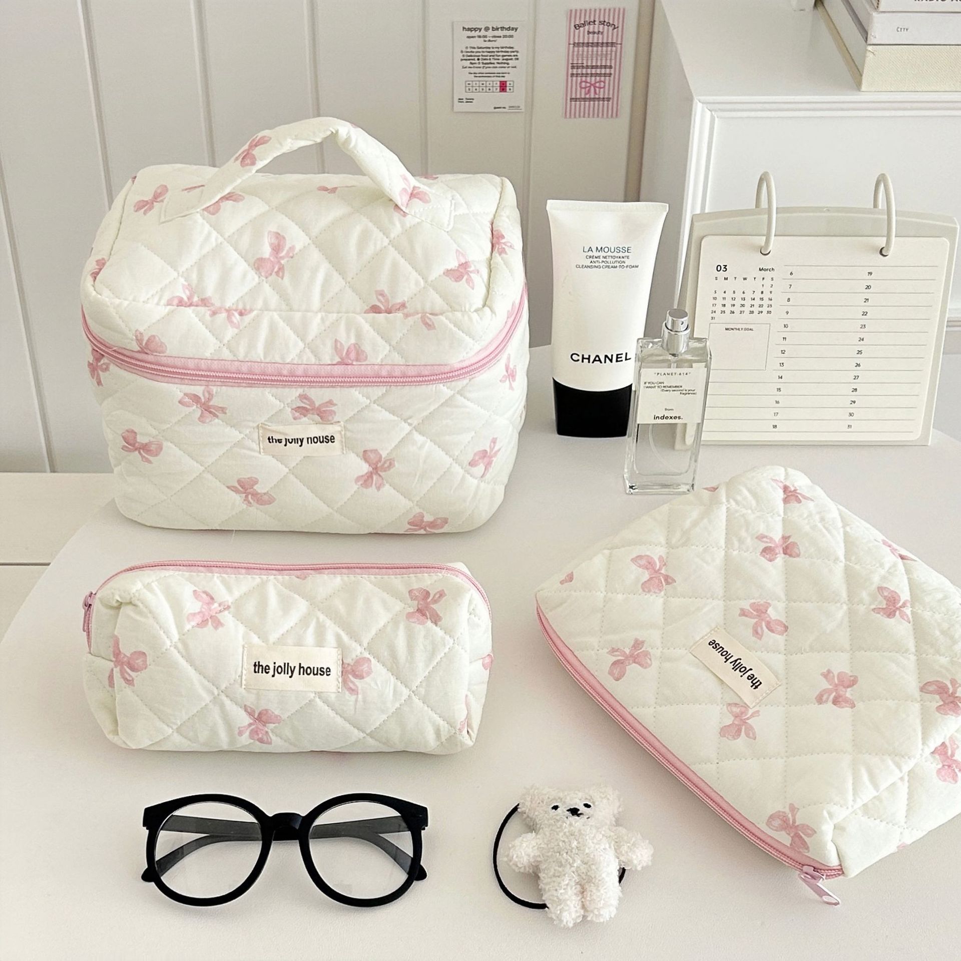Plaid Bow Beauty Organizer Pouch