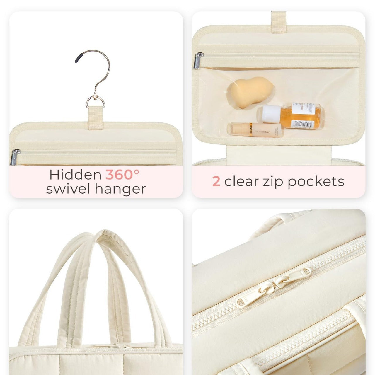 Quilted Hanging Cosmetic Bag