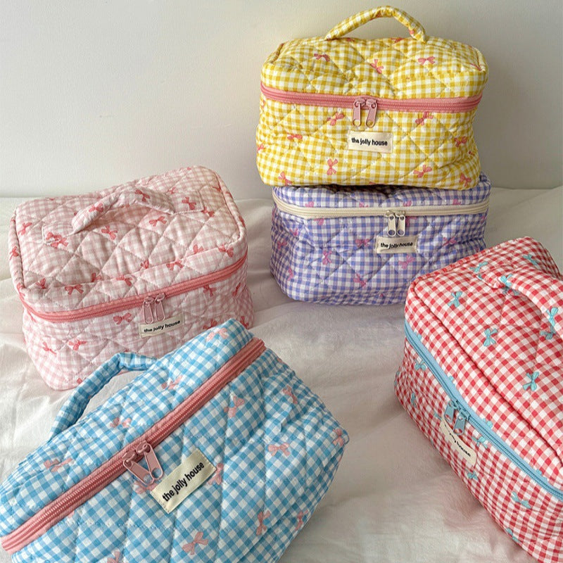 Plaid Bow Beauty Organizer Pouch