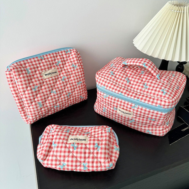 Plaid Bow Beauty Organizer Pouch