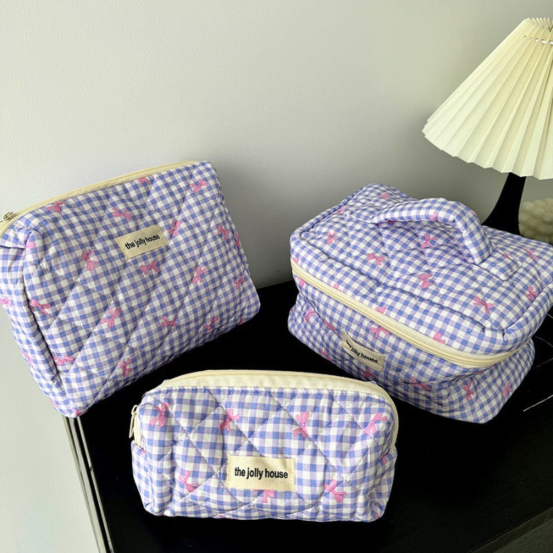 Plaid Bow Beauty Organizer Pouch